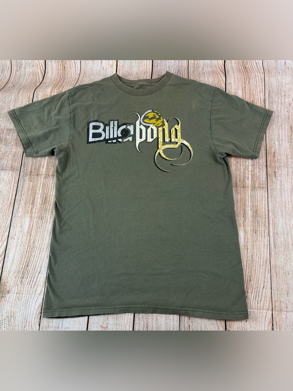 Mens Distressed Billabong Y2K Surf T Shirt Green Size Medium